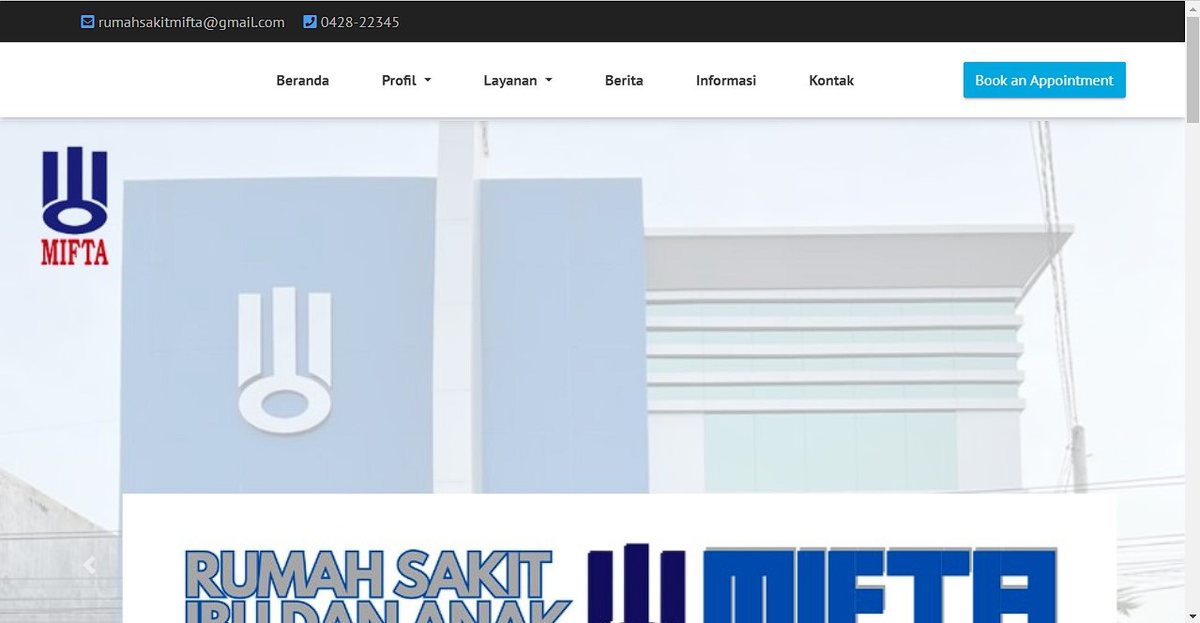 Situs Rumah Sakit Mifta dengan menu jadwal dan pendaftaran.